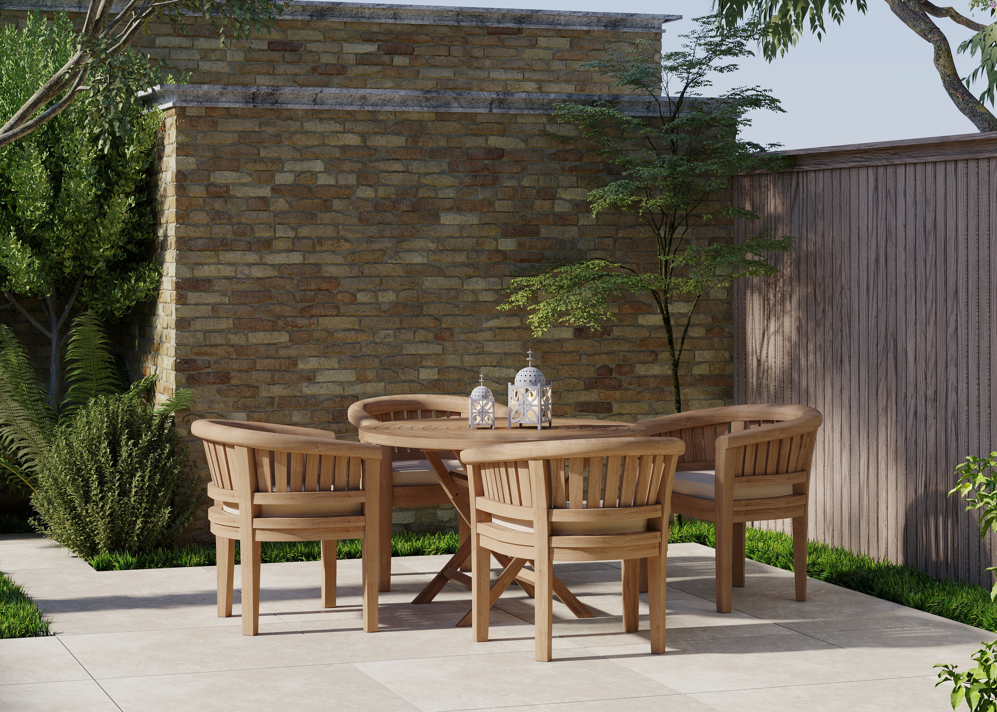 Teak Set 120cm Round Folding Spiral Table with 4 San Francisco Chairs. - Image 4