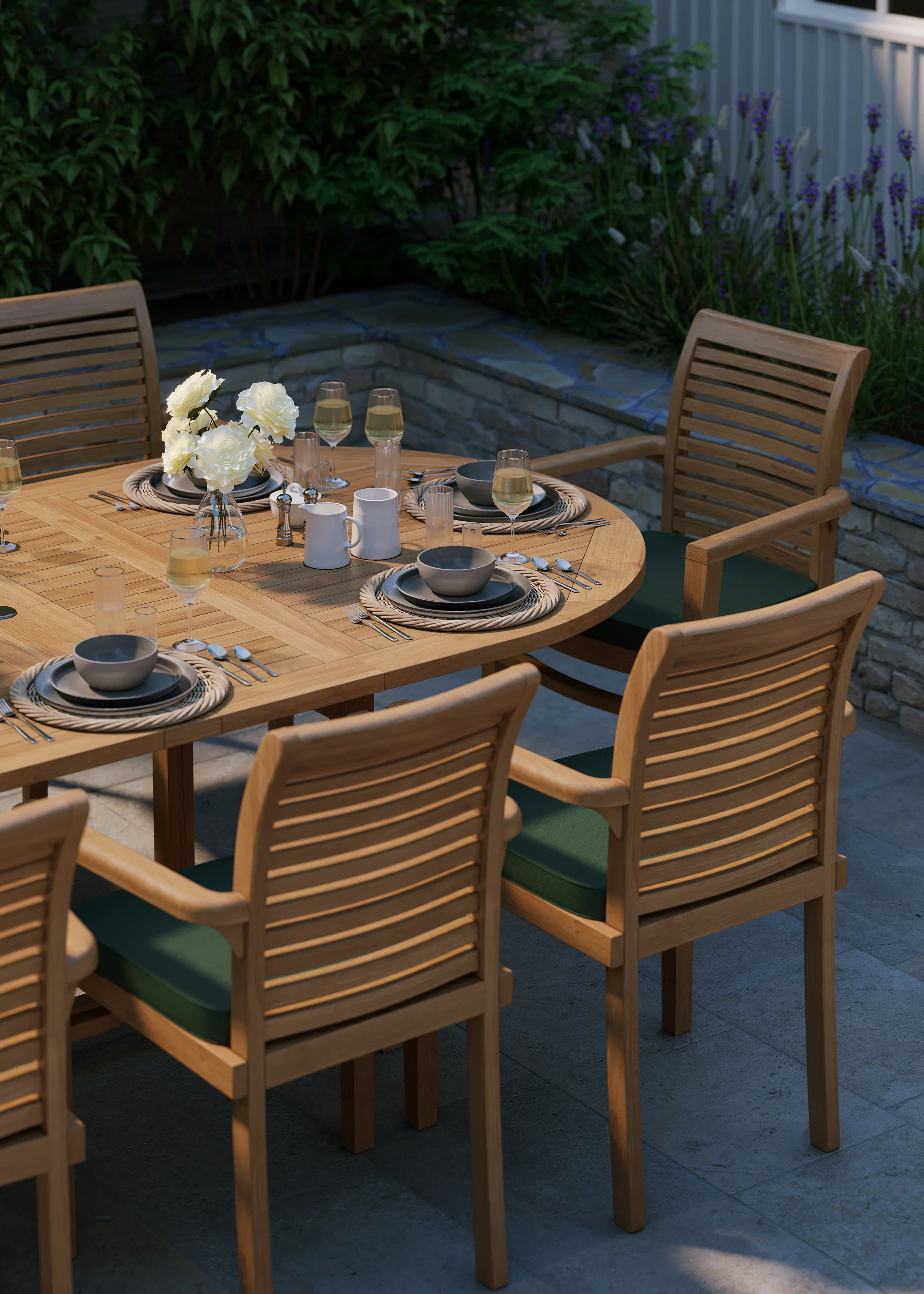 180cm to 240cm Teak Oval Extending Table with 8 Oxford Stacking Chairs - Image 4