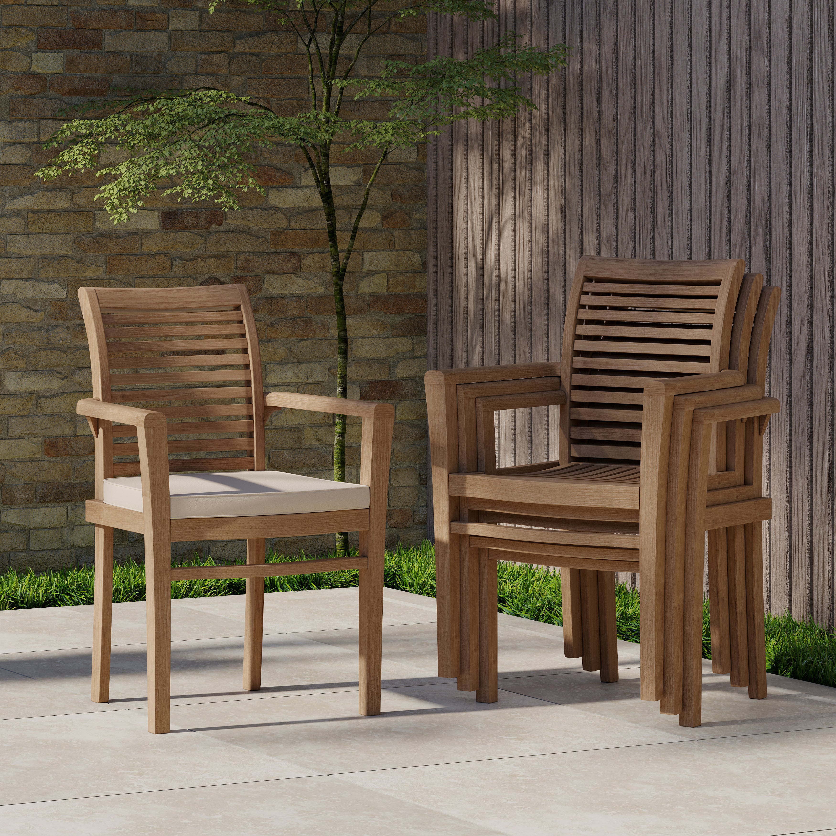 Teak Oval 2m to 3m Extending Table with 8 Oxford Stacking Chairs & 2 San Francisco Benches - Image 6
