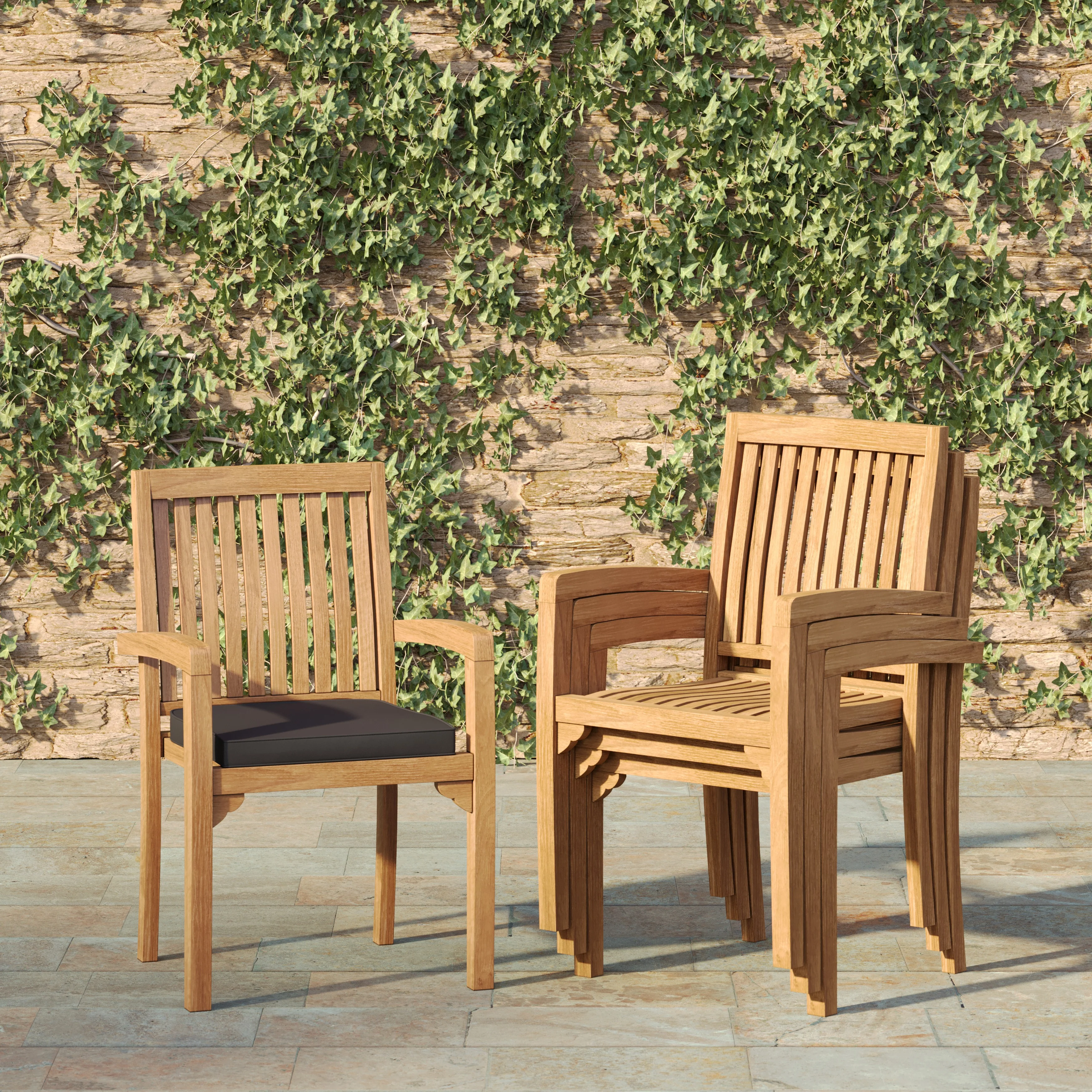 Teak Rectangle 180cm to 240cm Extending Table with 8 Henley Stacking Chairs - Image 4