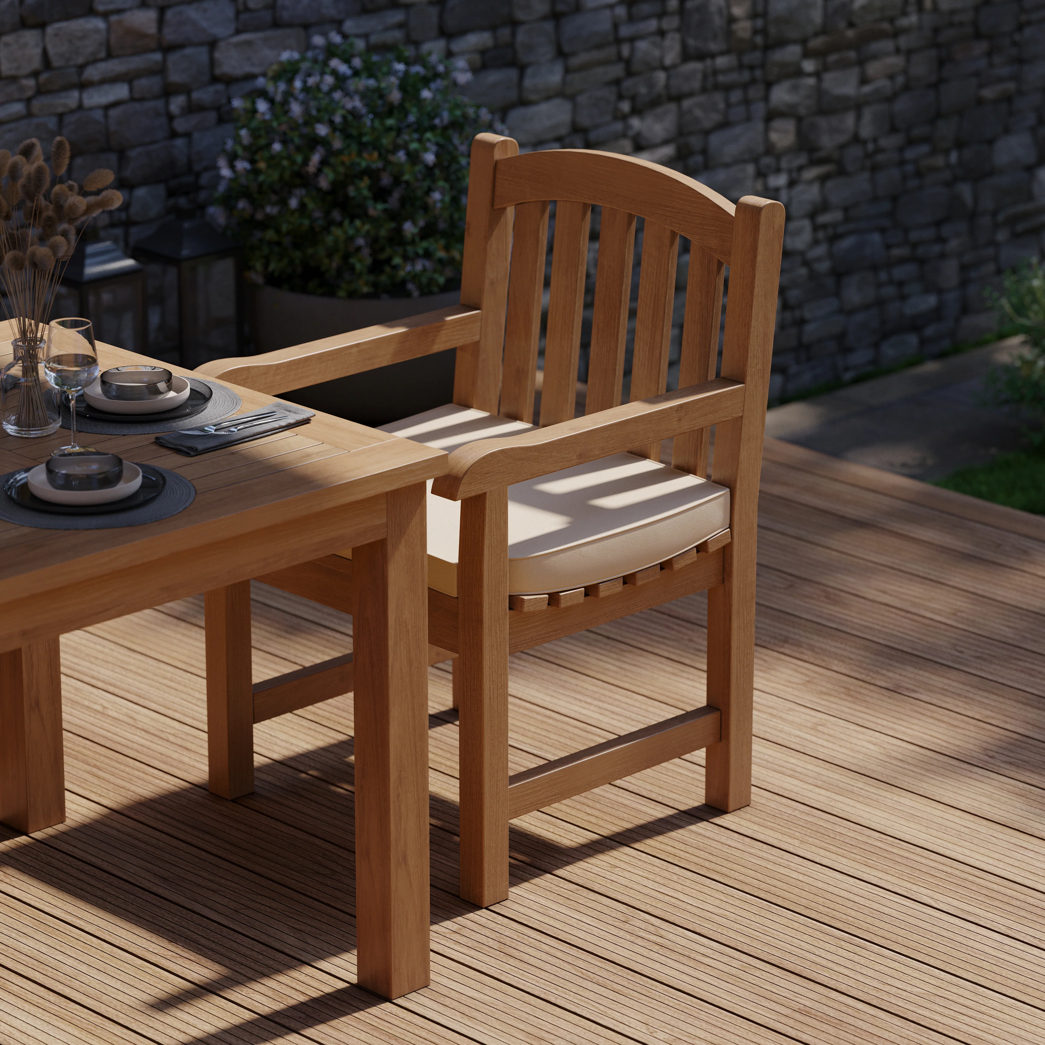 Teak Set 90cm Square Table with 4 Warwick Chairs (Cushions Included) - Image 6
