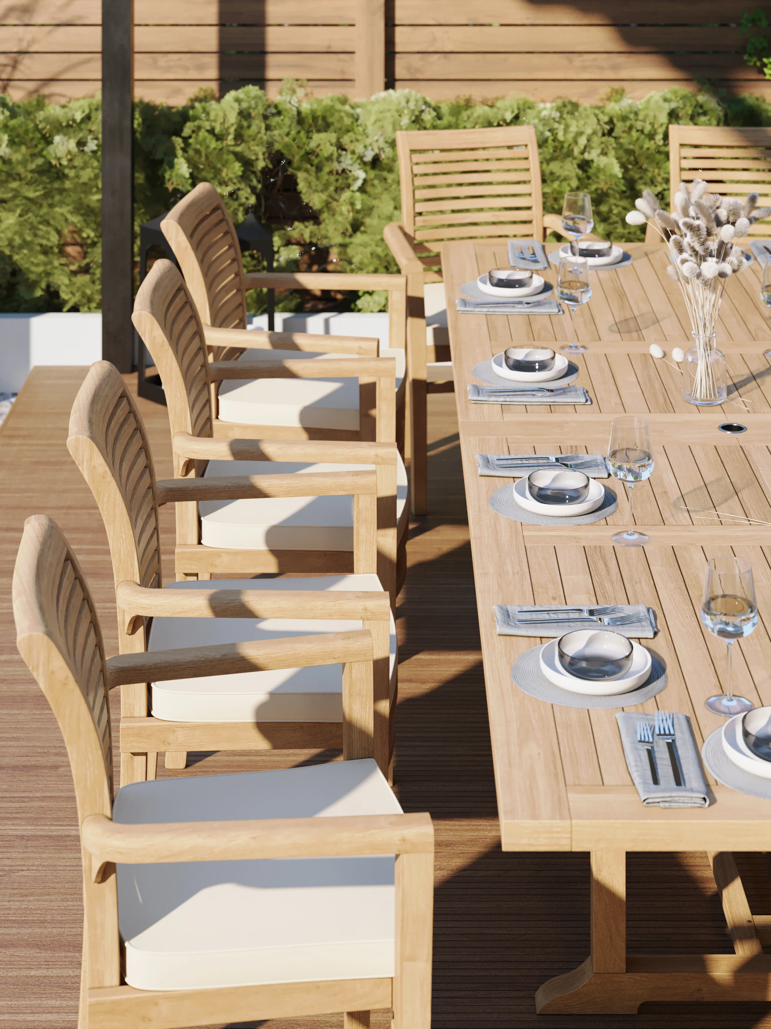 Giant Teak Set 2-3m Rectangle Extending Table 12 Oxford Stacking Chairs - Image 3