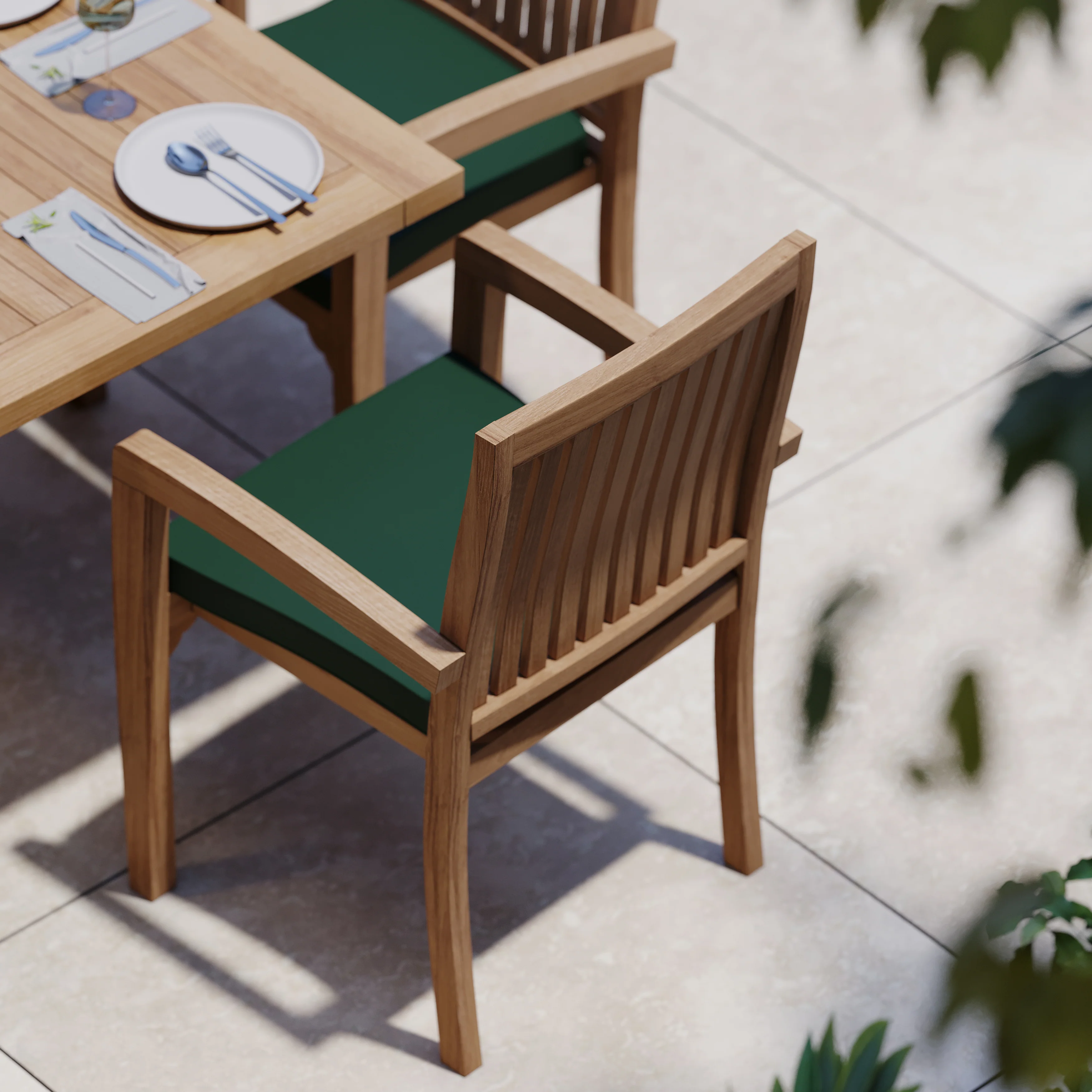 Giant Teak Set 200cm to 300cm Rectangle Extending Table with 12 Henley Stacking Chairs - Image 4