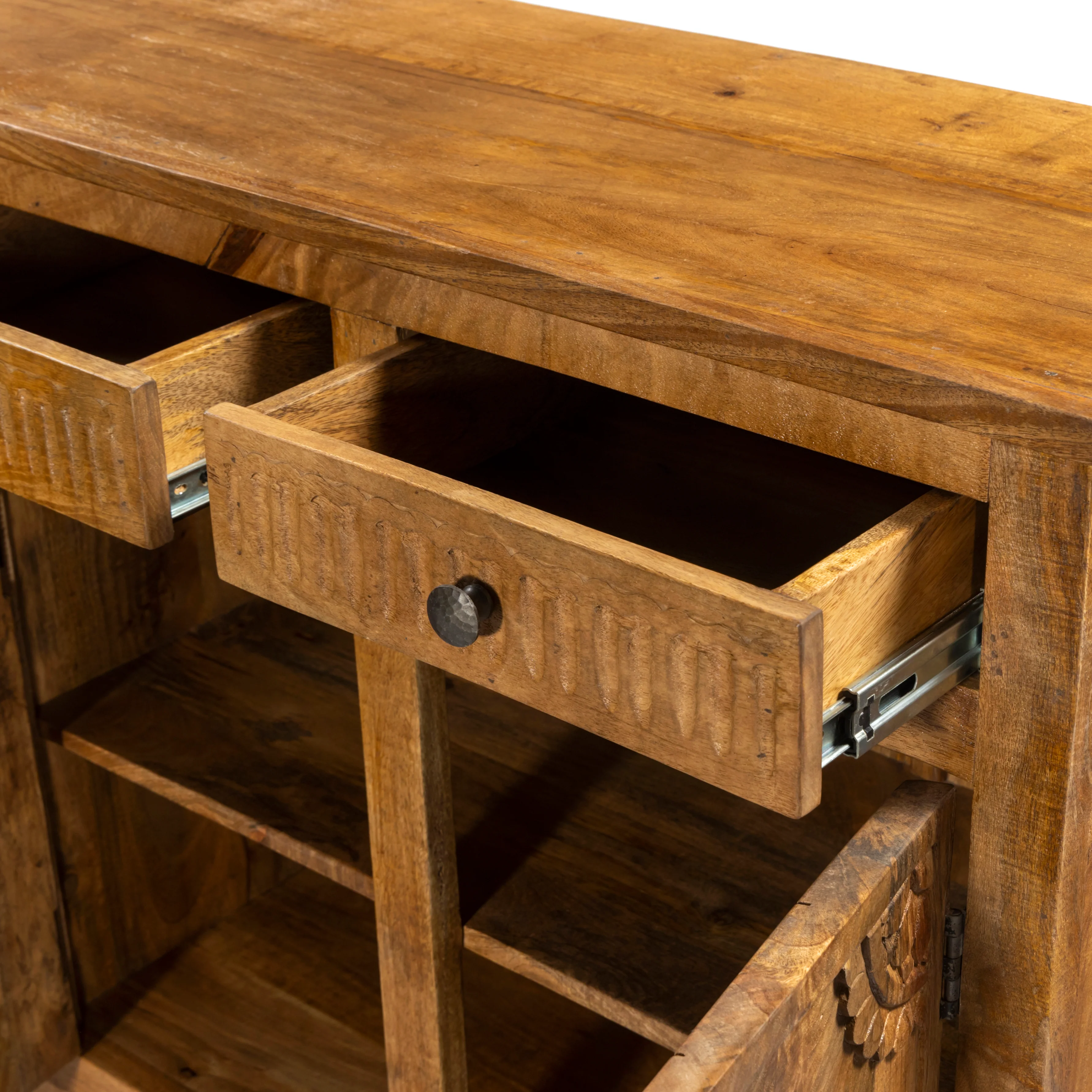 Handcrafted Natural Sideboard, Floral Carving, Medium Brown 150cm + 180cm - Image 6