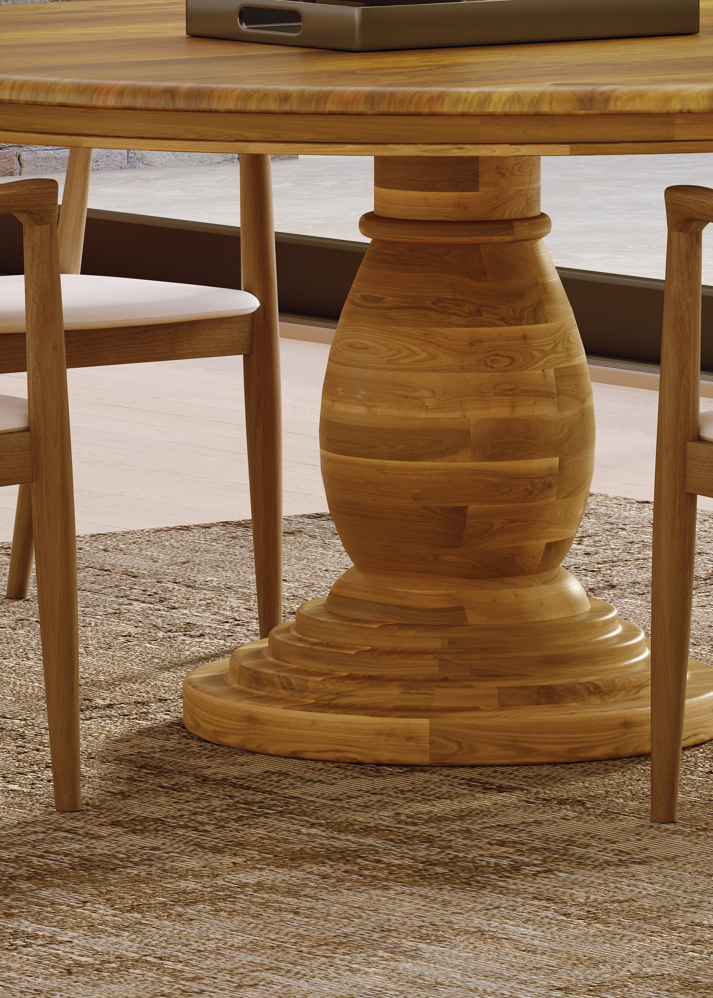 Solid Wood Round 150cm Dining Table with Ornate Base - Image 3