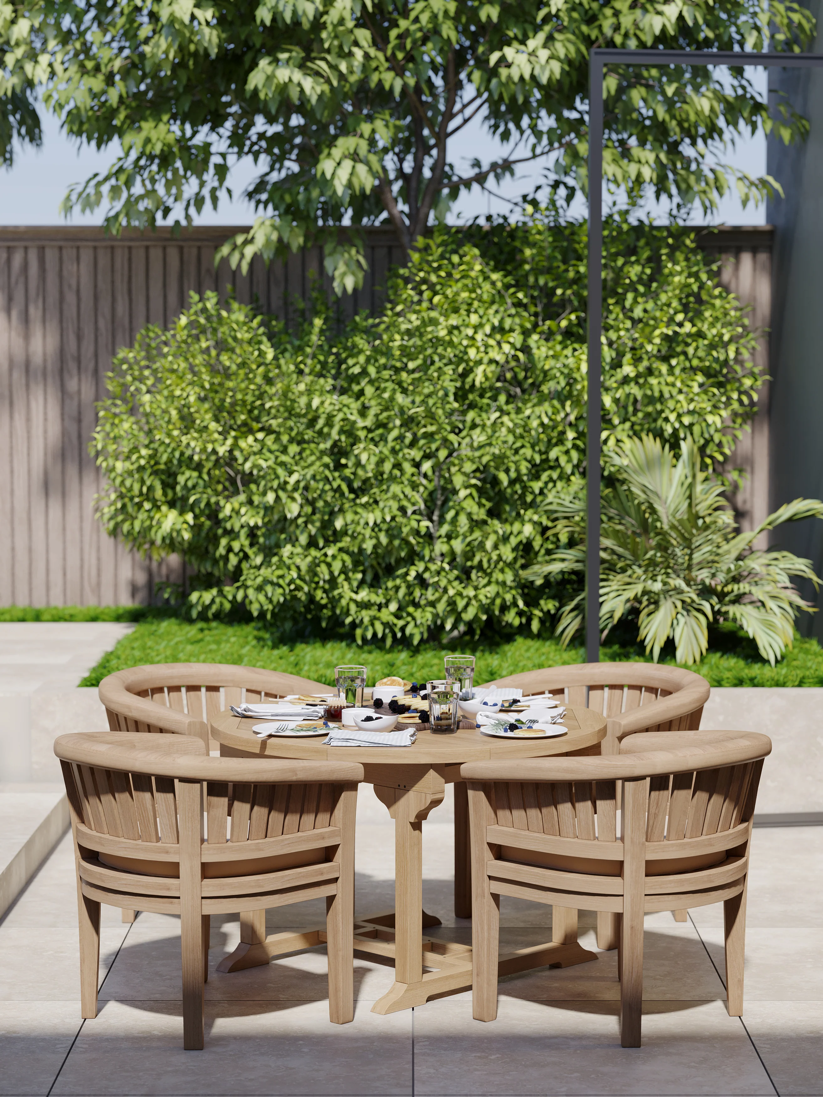 Teak 120cm to 170cm Round to Oval Extending Table with 4 San Francisco Chairs - Image 3