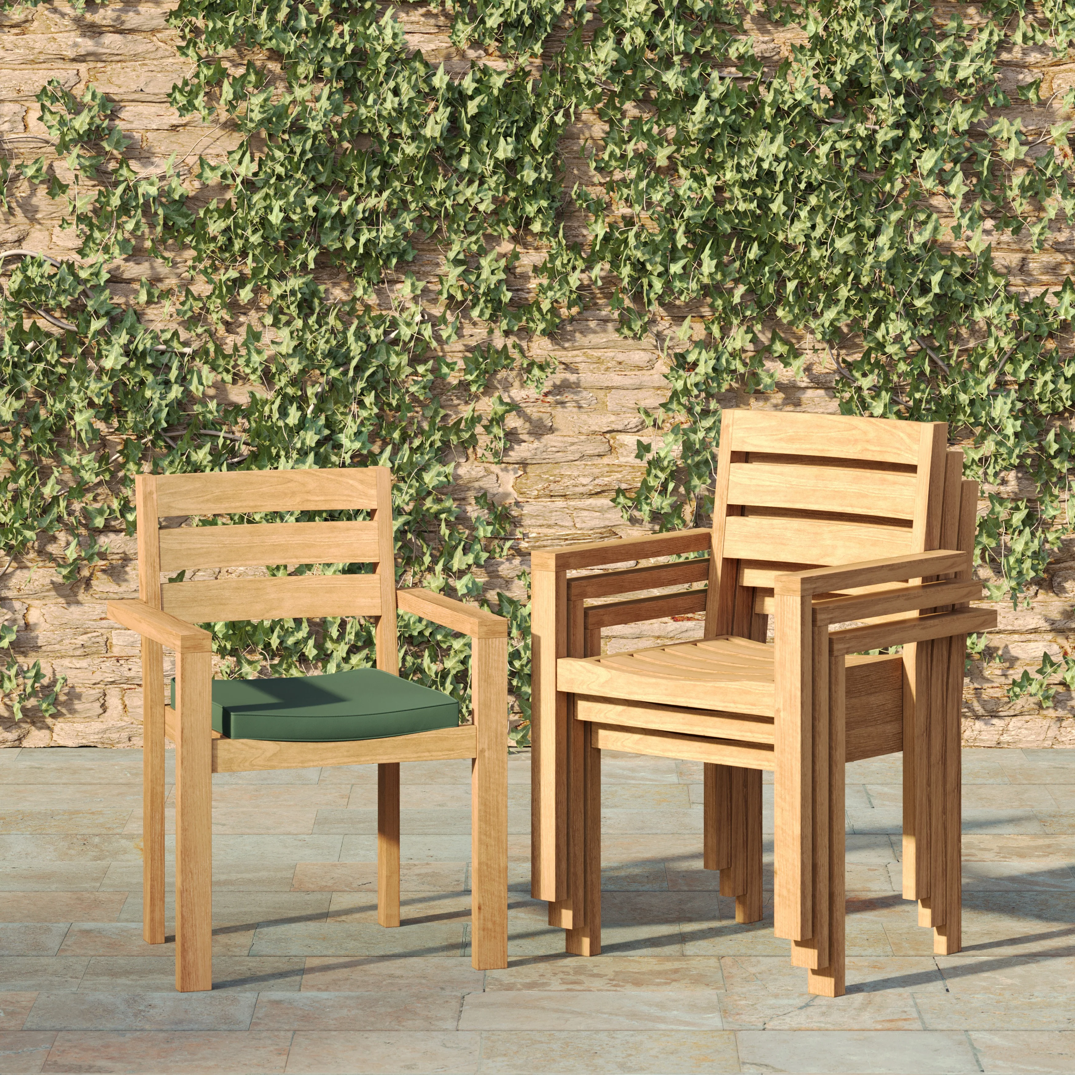Teak Set 120cm Maximus Round Fixed Table with 4 Marlow Stacking Chairs - Image 7