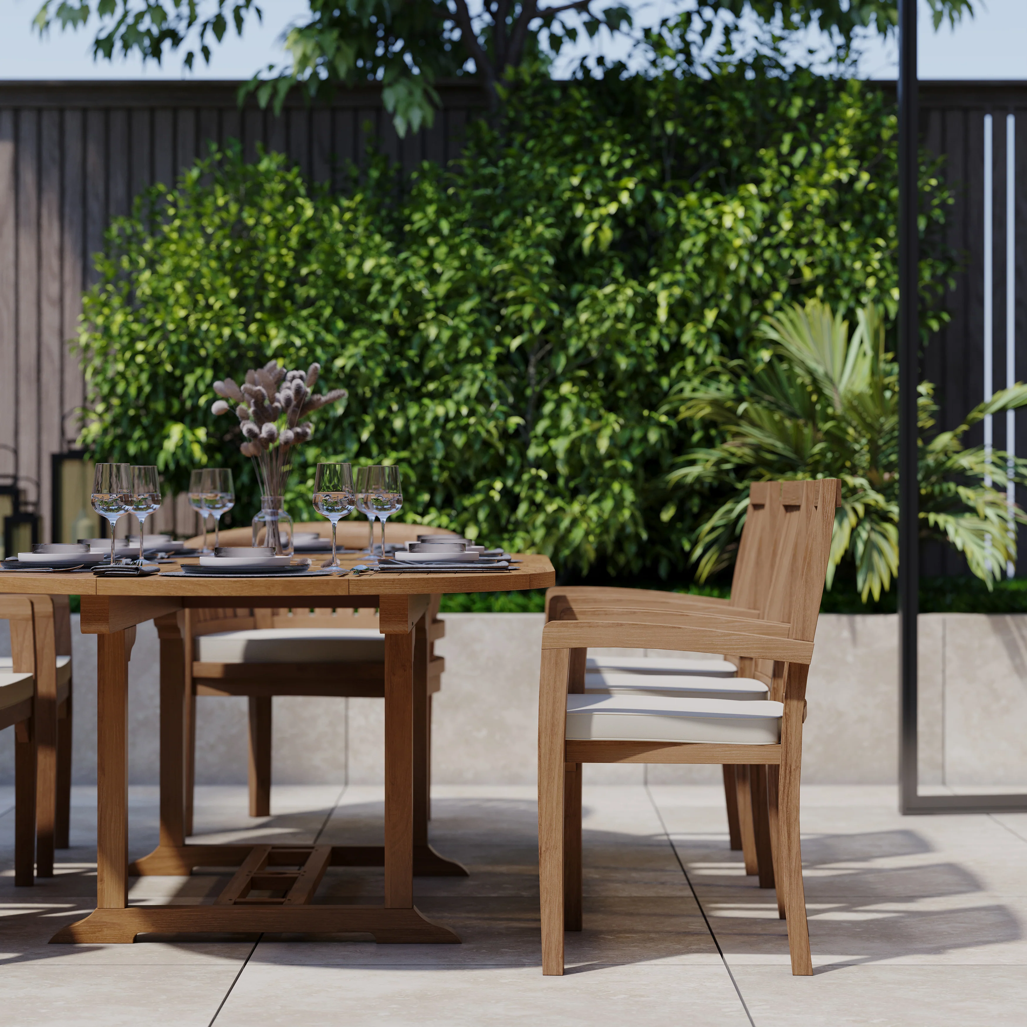 Teak 180cm to 240cm Oval Extending Table with 6 Henley Stacking Chairs & 2 Francisco Chairs - Image 4