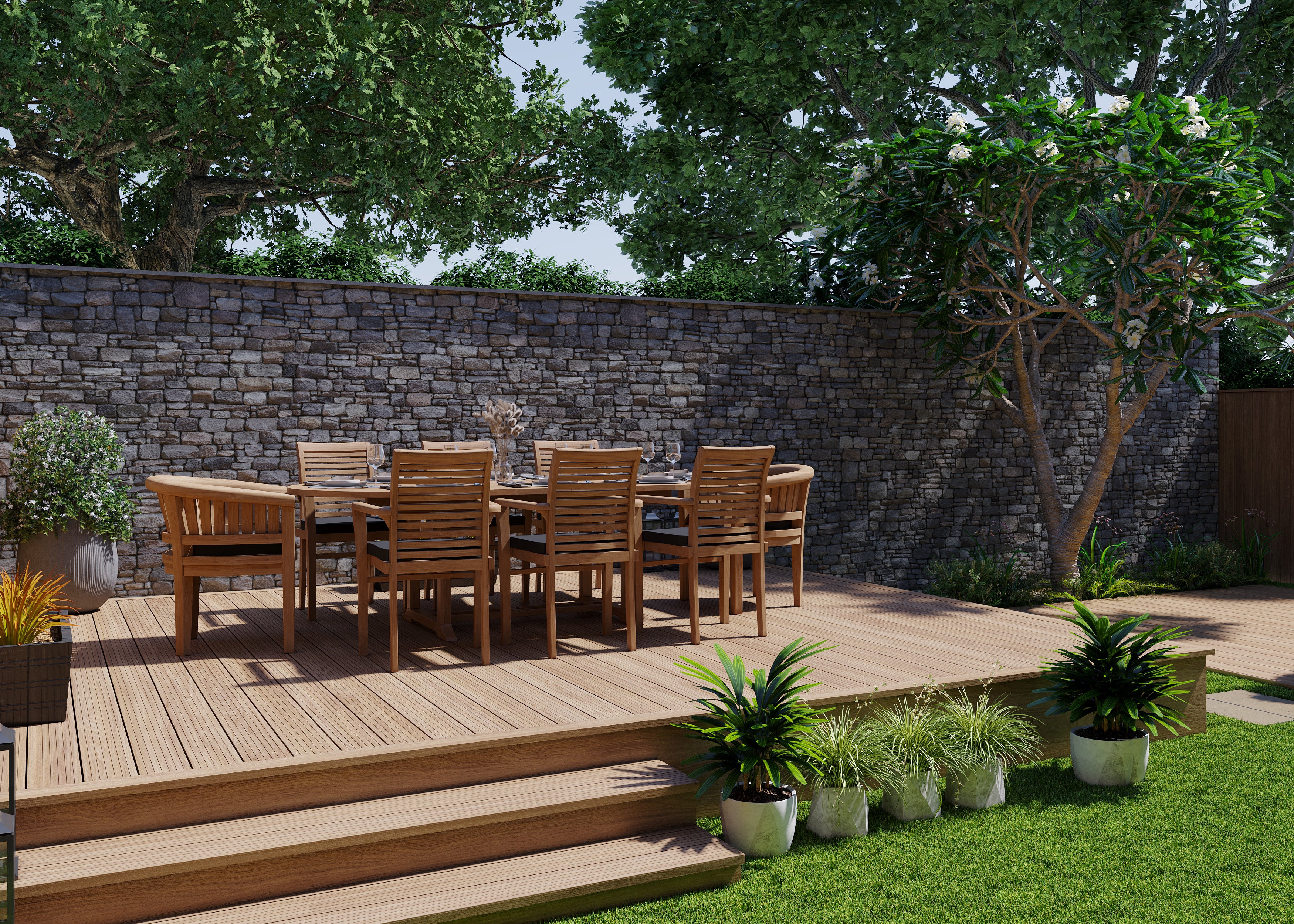 Teak 180cm to 240cm Oval Extending Table with 6 Oxford Stacking Chairs & 2 San Francisco Chairs - Image 3