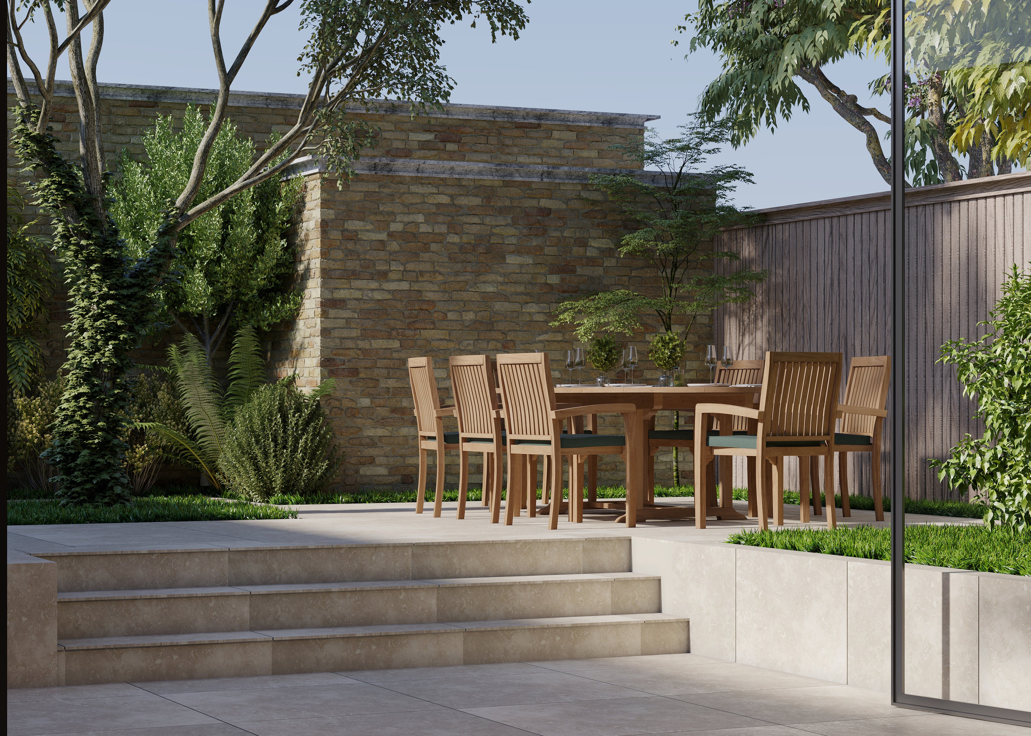 Teak Oval 180-240cm Extending Table with 8 Henley Stacking Chairs Cushions Included. - Image 3