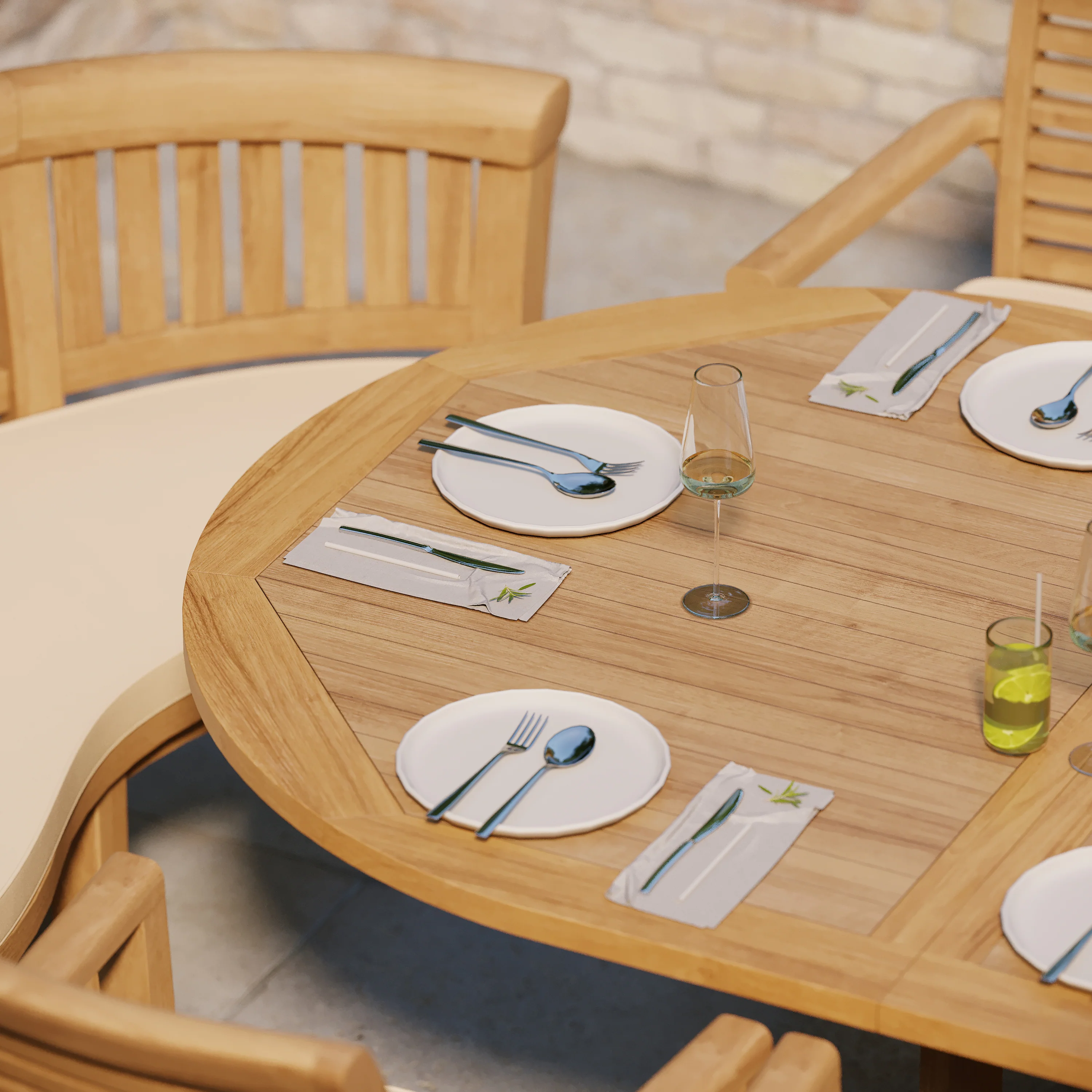 Teak Oval 2m to 3m Extending Table with 8 Oxford Stacking Chairs & 2 San Francisco Benches - Image 3