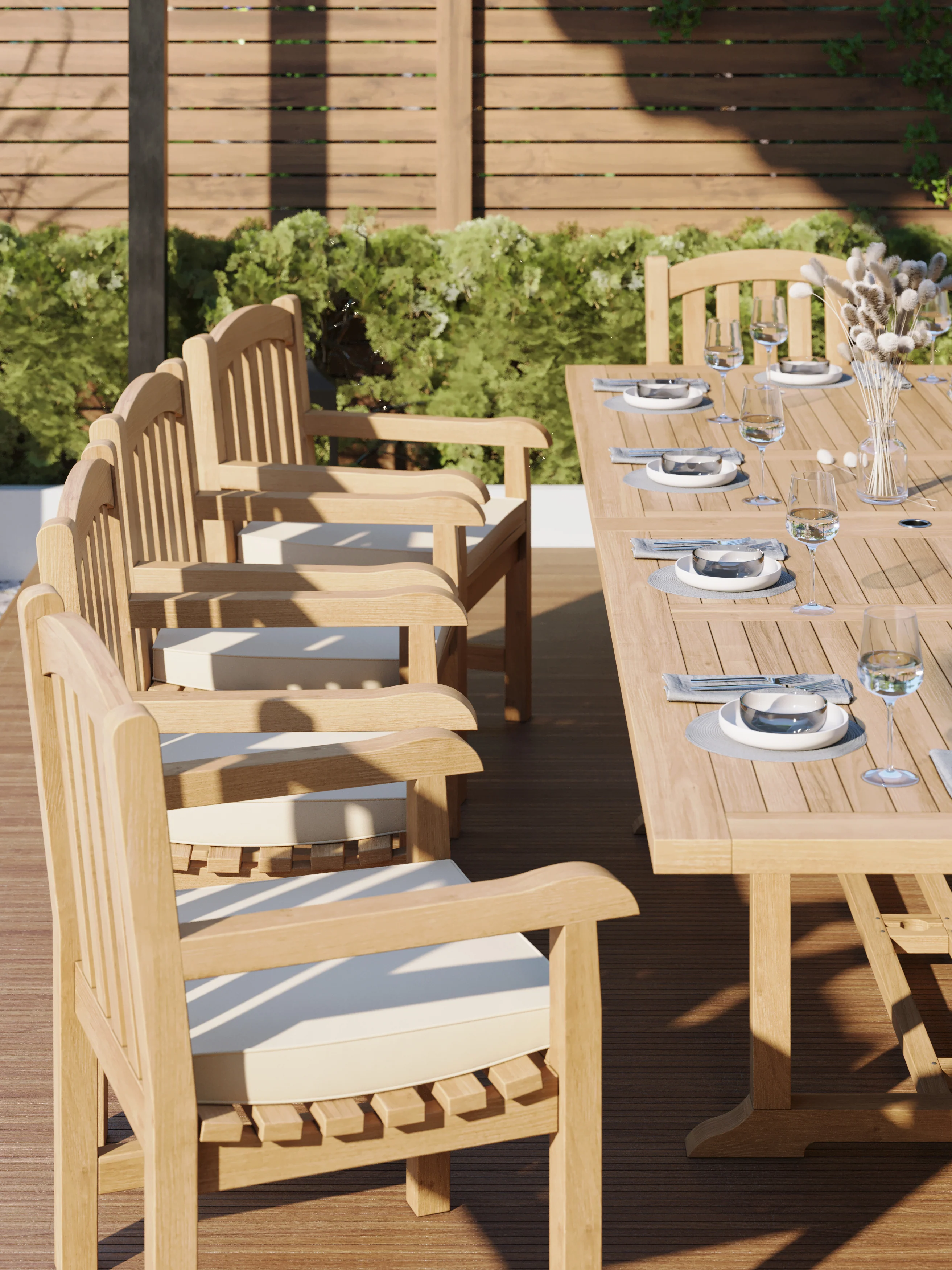 Teak 2m-3m Rectangle Extending Table with 10 Warwick Chairs - Image 4