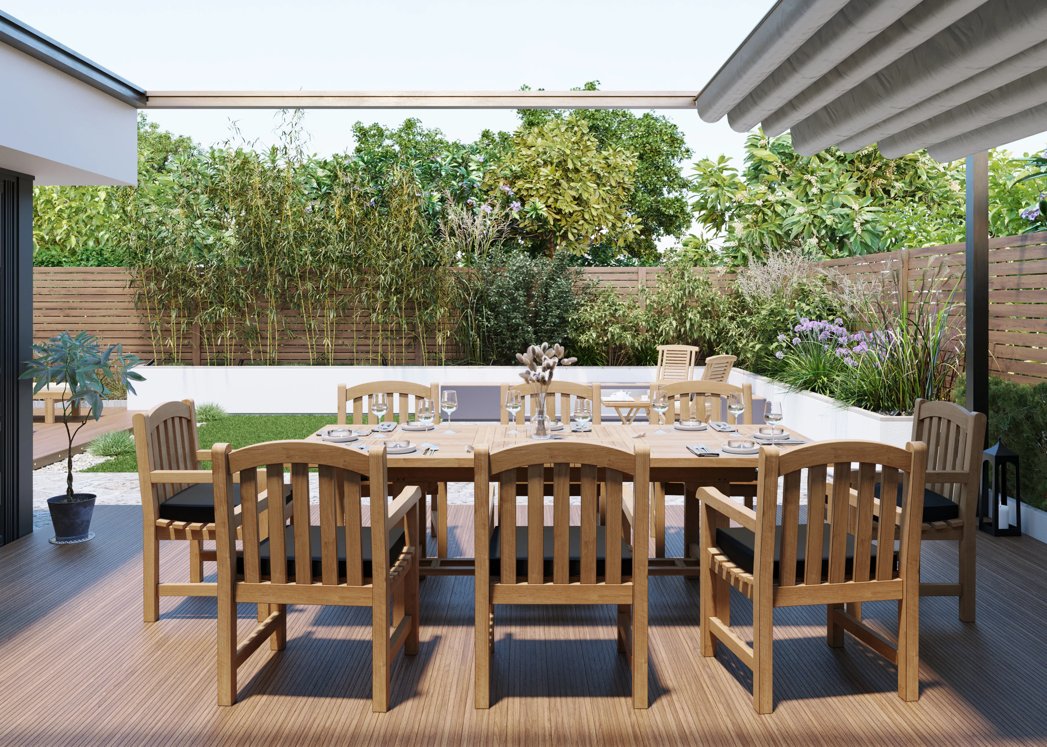 Teak 180-240cm Rectangle Extending Table 4cm Top (with 8 Warwick Chairs) Cushions included. - Image 3