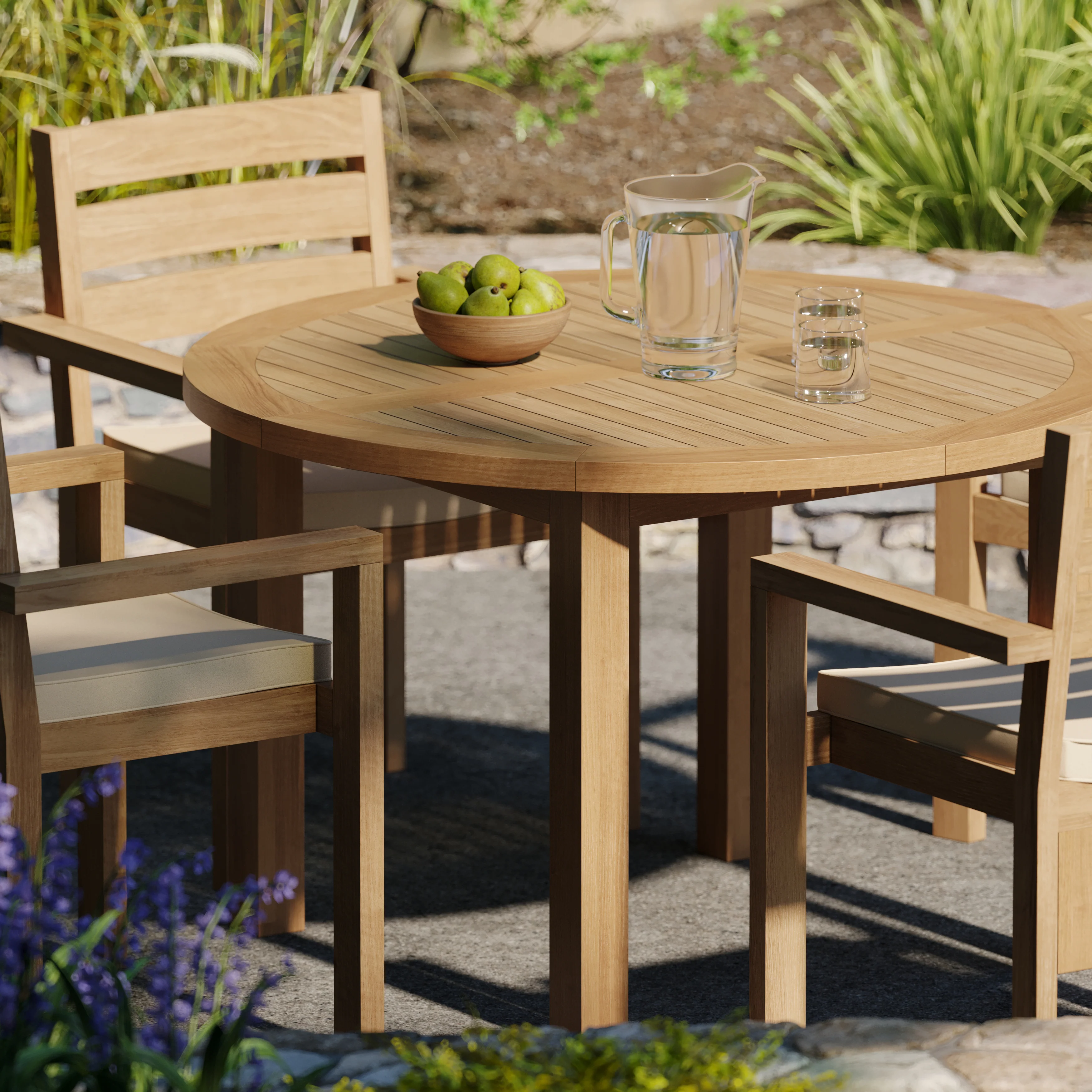 Teak Set 120cm Maximus Round Fixed Table with 4 Marlow Stacking Chairs - Image 6