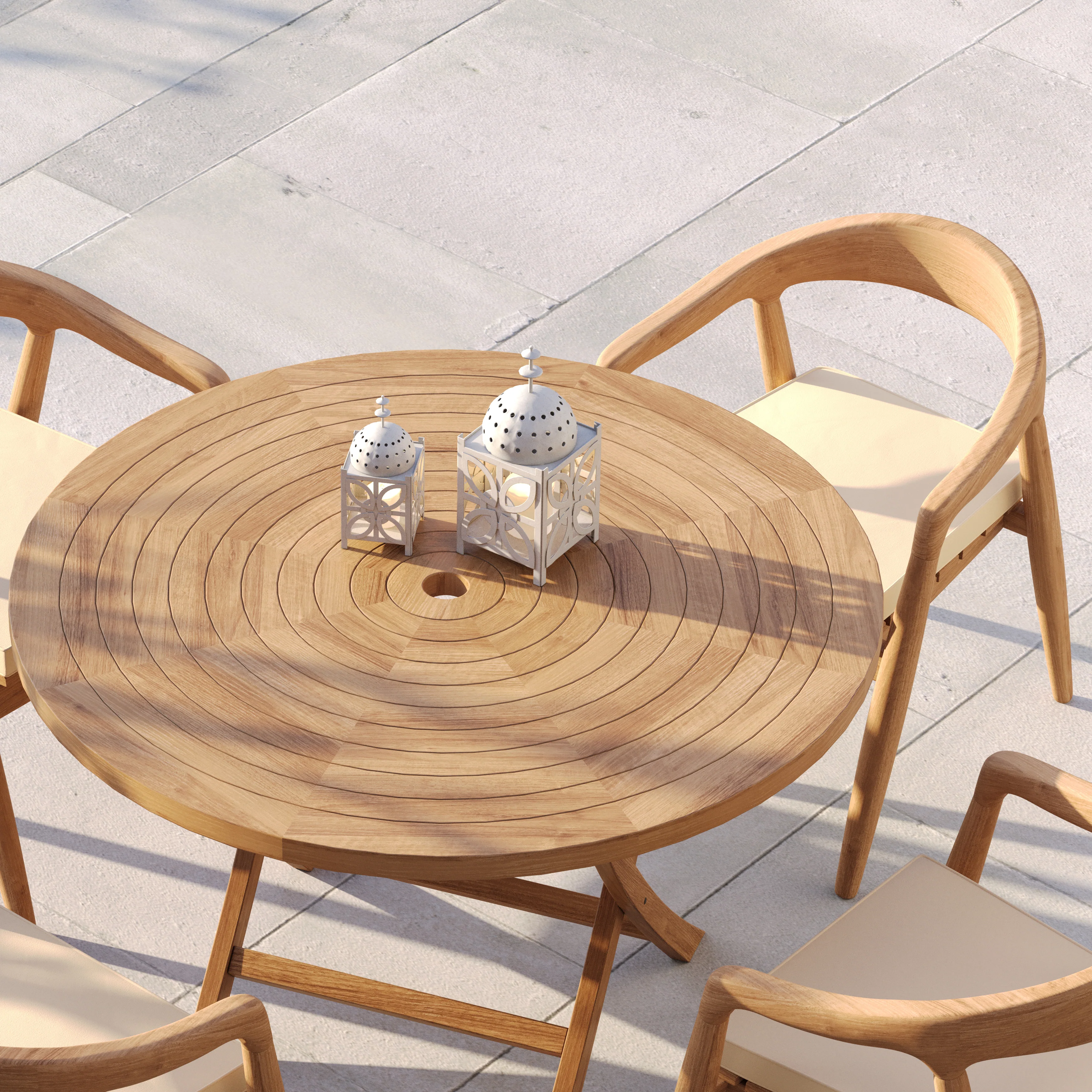 Teak Set 120cm Spiral Folding Table 4cm Top with 4 Sydney Chairs – Teak Garden Dining Set, Free Cushions - Image 4