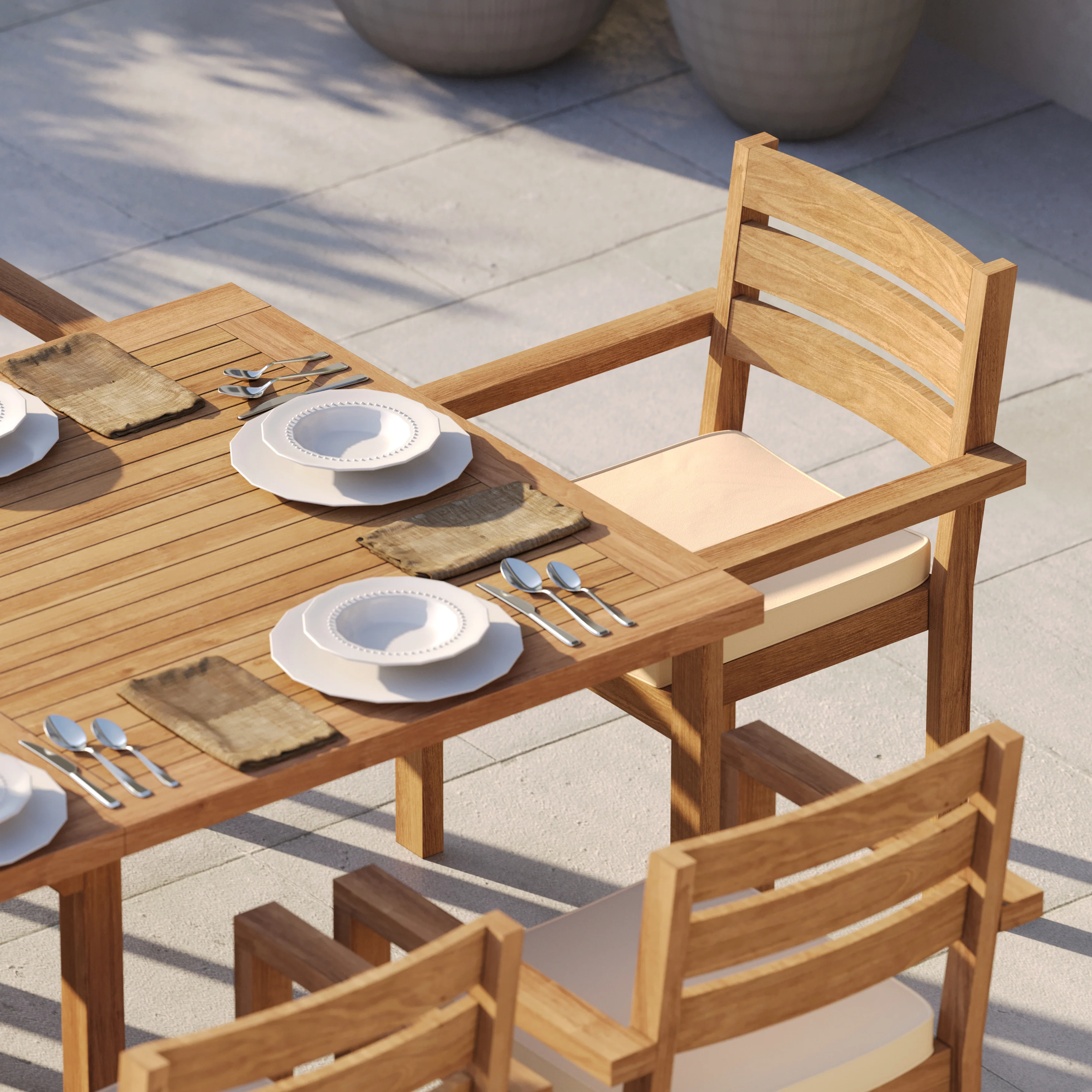 Teak Set 200–300cm Rectangle Extending Table 4cm Top with 10 Marlow Stacking Chairs – Premium Teak Garden Dining Set - Image 5