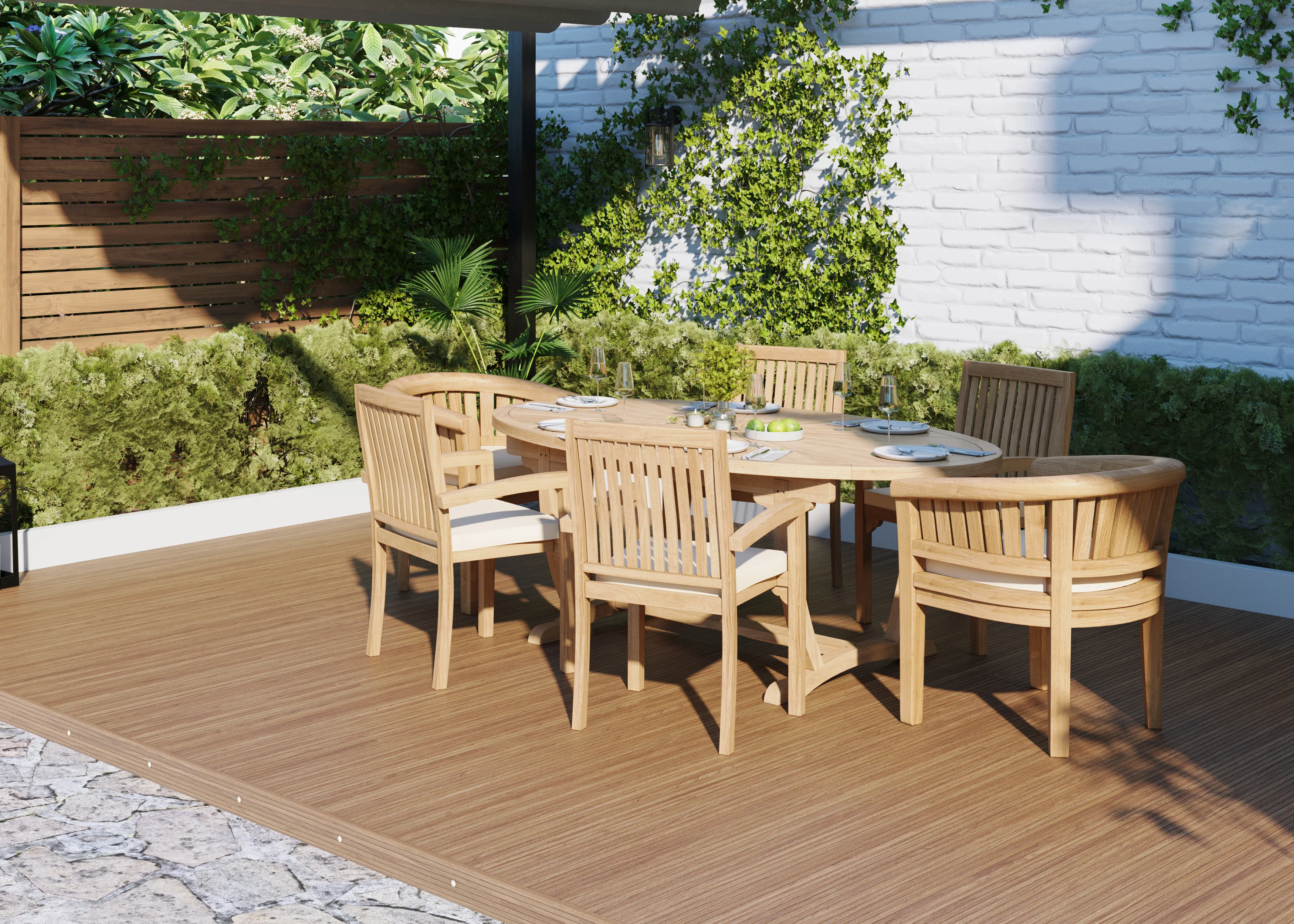 Teak Set 2m Sunshine Oval Table with 4 Henley Stacking Chairs & 2 San Francisco Chairs - Image 4