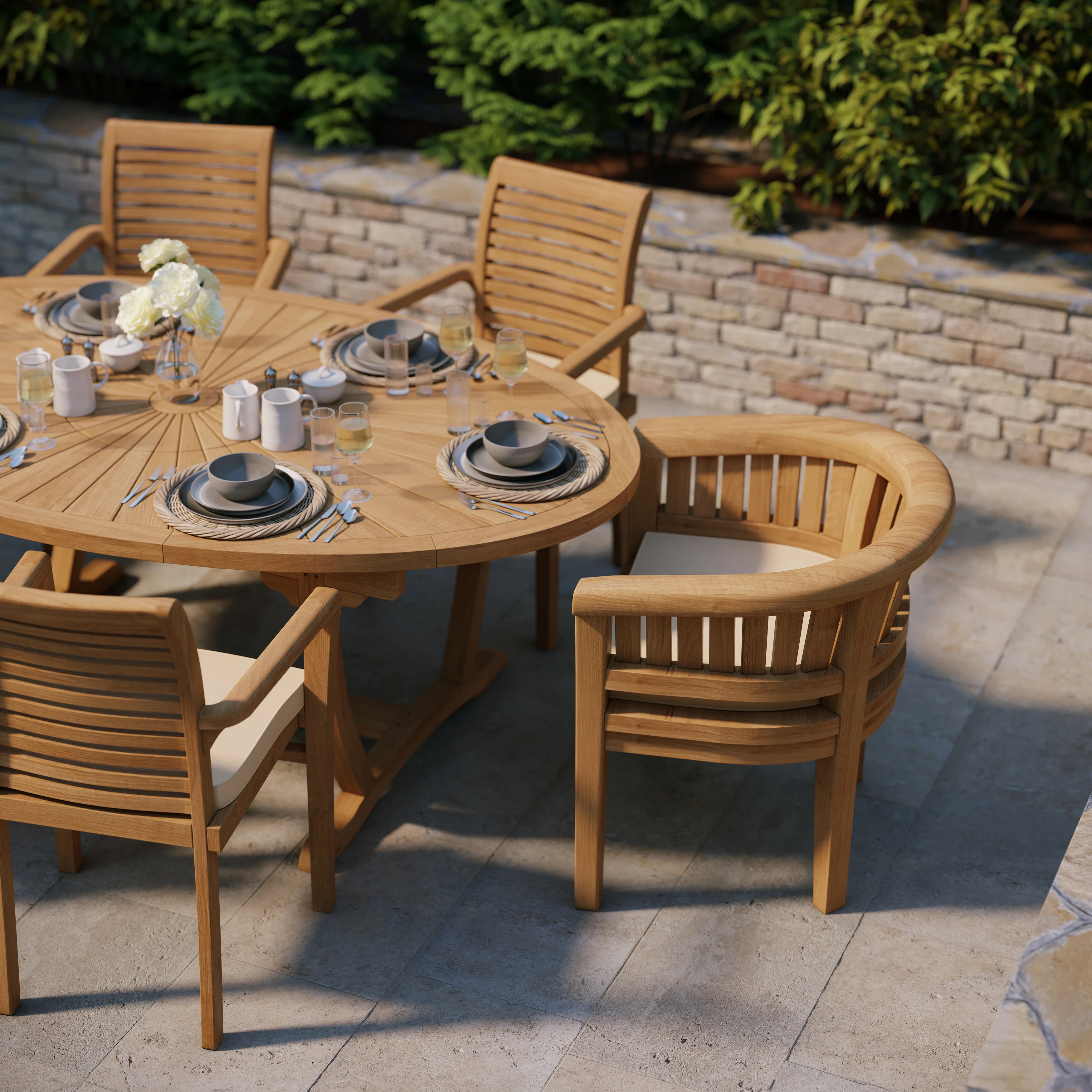 Teak Set 2m Sunshine Oval Table with 4 Oxford Stacking Chairs & 2 San Francisco Chairs - Image 3