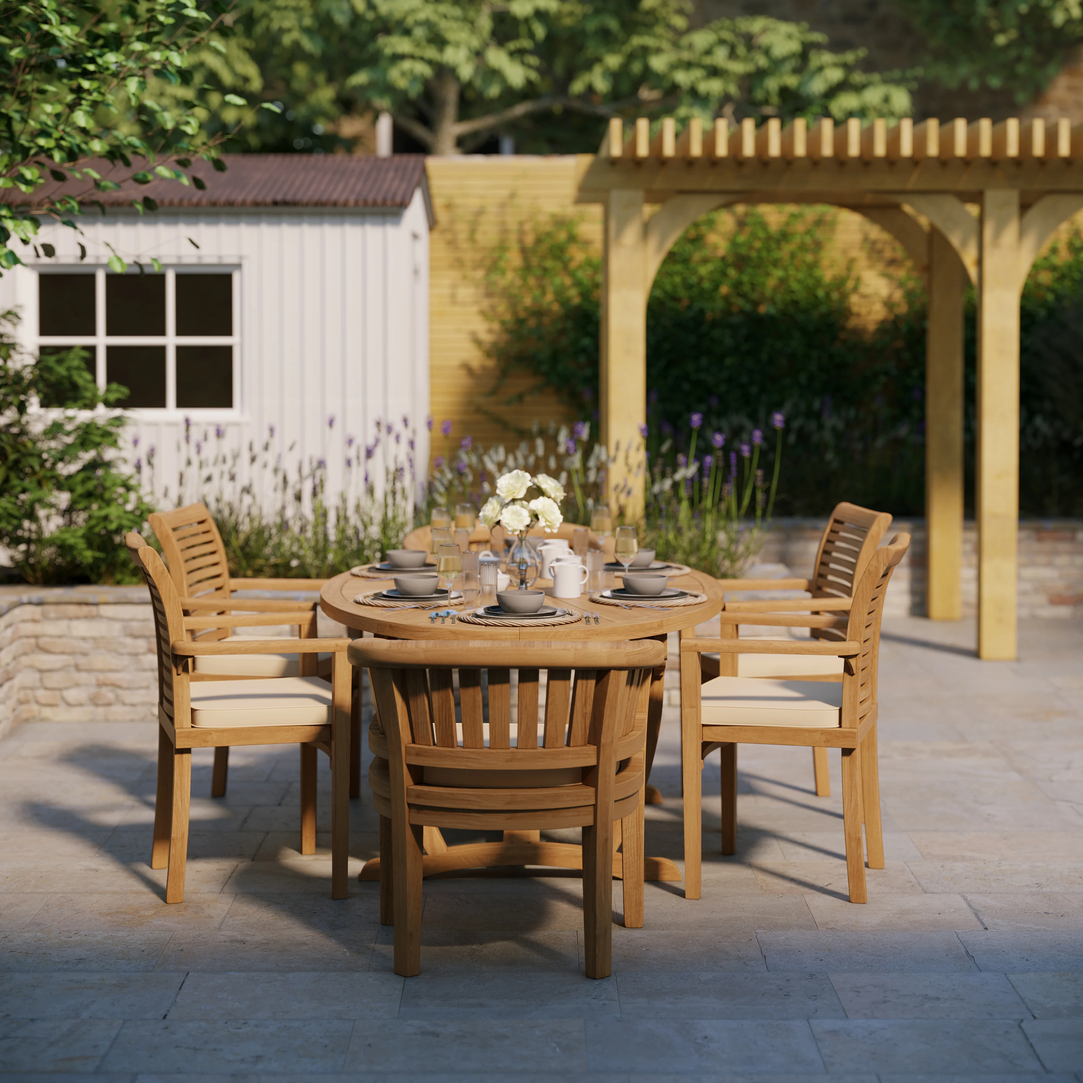 Teak Set 2m Sunshine Oval Table with 4 Oxford Stacking Chairs & 2 San Francisco Chairs - Image 4