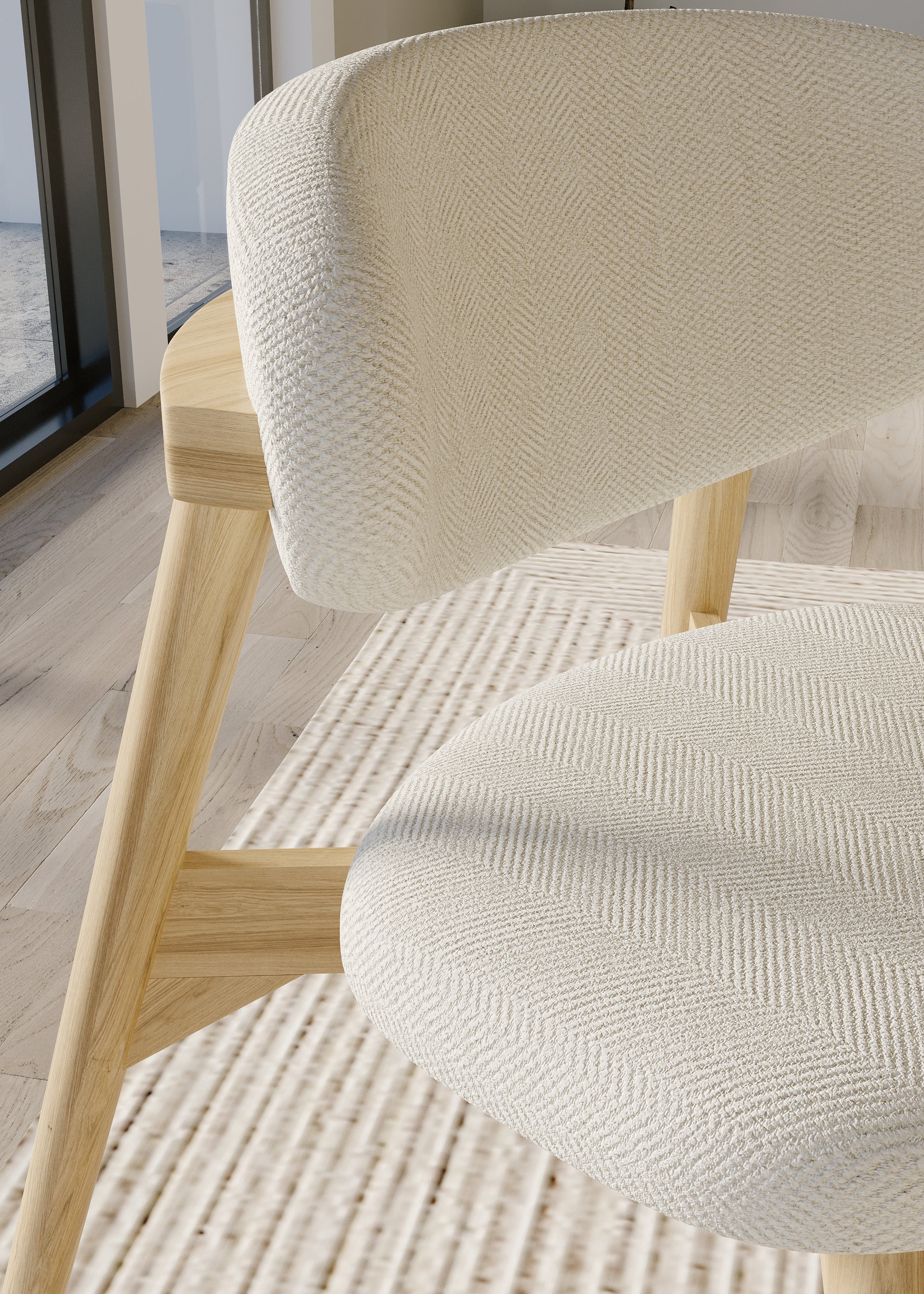 2 x Okra Cream Cotton Chairs with Curved Back in Acacia - Image 10