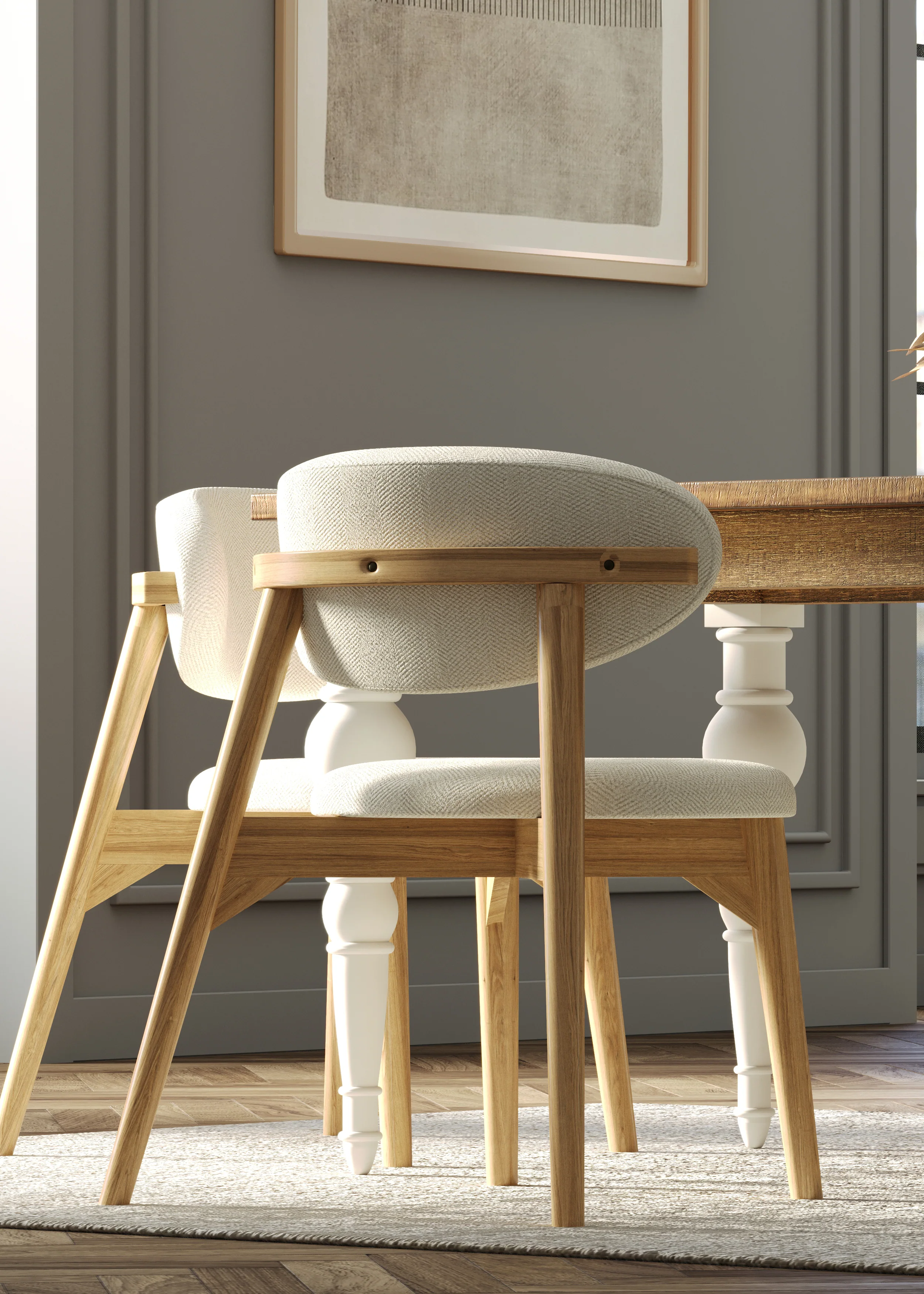 2 x Okra Cream Cotton Chairs with Curved Back in Acacia - Image 11