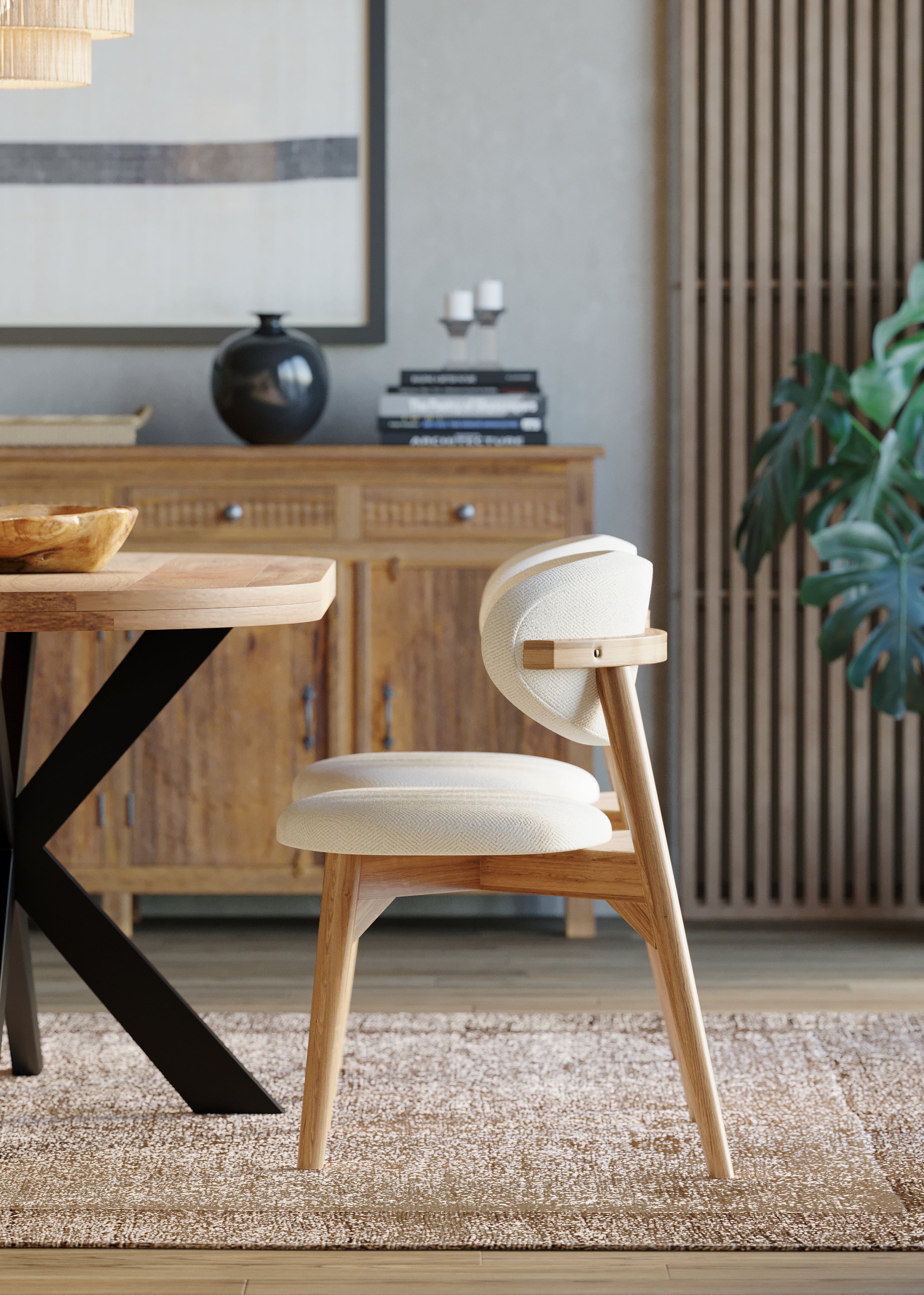 2 x Okra Cream Cotton Chairs with Curved Back in Acacia - Image 3