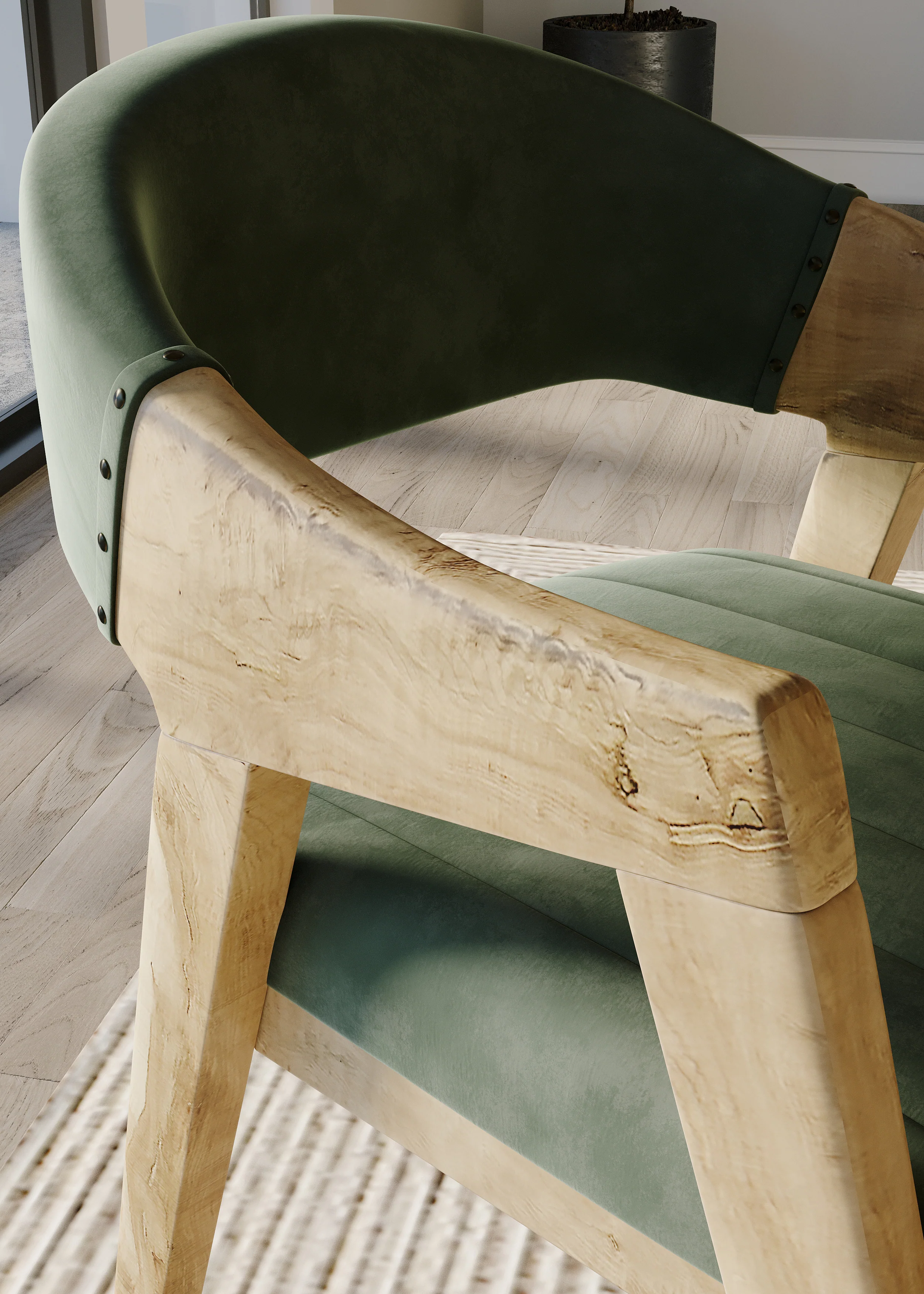 Marquess Green Velour Chair in Acacia - Image 3